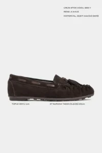 Nisantasi Shoes Beky Brown Suede GENUINE Leather Tassel Detailed Flat Sole Women Loafer Shoes - Image 2