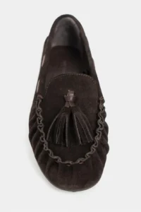 Nisantasi Shoes Beky Brown Suede GENUINE Leather Tassel Detailed Flat Sole Women Loafer Shoes - Image 3