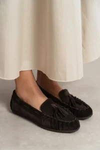 Nisantasi Shoes Beky Brown Suede GENUINE Leather Tassel Detailed Flat Sole Women Loafer Shoes - Image 7