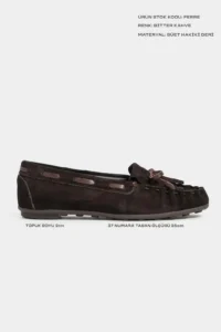 Nisantasi Shoes Ferre DARK BROWN SUEDE GENUINE LEATHER Lacing Detailed Flat Sole Women Loafer Shoes - Image 2
