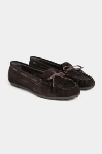 Nisantasi Shoes Ferre DARK BROWN SUEDE GENUINE LEATHER Lacing Detailed Flat Sole Women Loafer Shoes - Image 5