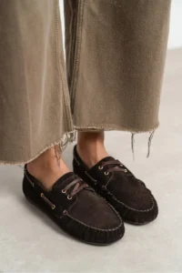 Nisantasi Shoes Doby Brown Suede GENUINE Leather Lacing Detailed Flat Sole Women Loafer Shoes - Image 7