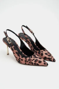 Nisantasi Shoes Viora Leopard Satin Belt Detailed Women Gold Heels Shoes - Image 5