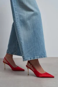 Nisantasi Shoes Viora Red Satin Belt Detailed Women Gold Heels Shoes - Image 10