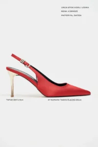 Nisantasi Shoes Viora Red Satin Belt Detailed Women Gold Heels Shoes - Image 3