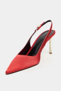 Nisantasi Shoes Viora Red Satin Belt Detailed Women Gold Heels Shoes - Image 4