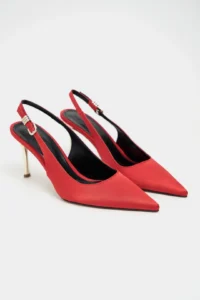 Nisantasi Shoes Viora Red Satin Belt Detailed Women Gold Heels Shoes - Image 6