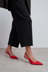 Nisantasi Shoes Viora Red Satin Belt Detailed Women Gold Heels Shoes - Image 8