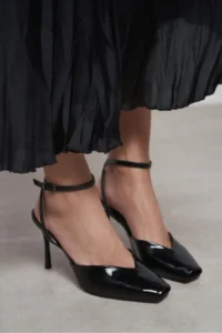 Nisantasi Shoes Kahla Black Patent Ankle Tied Toe Light Detailed Women Heels Shoes - Image 4
