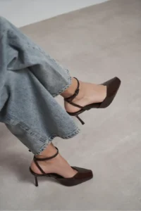 Nisantasi Shoes Kahla Brown Patent Ankle Tie Toe Light Detailed Women Heels Shoes - Image 3