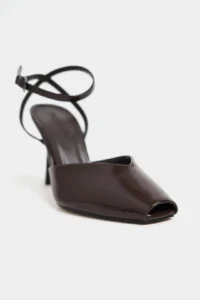 Nisantasi Shoes Kahla Brown Patent Ankle Tie Toe Light Detailed Women Heels Shoes - Image 6