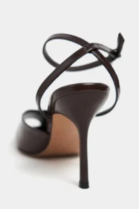 Nisantasi Shoes Kahla Brown Patent Ankle Tie Toe Light Detailed Women Heels Shoes - Image 7