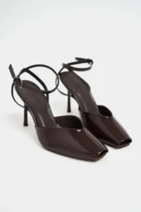 Nisantasi Shoes Kahla Brown Patent Ankle Tie Toe Light Detailed Women Heels Shoes - Image 8