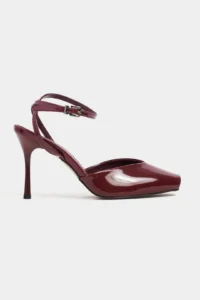 Nisantasi Shoes Kahla Burgundy Patent Ankle Tied Toe Light Detailed Women Heels Shoes - Image 5