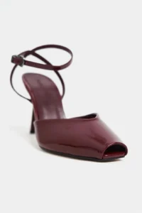 Nisantasi Shoes Kahla Burgundy Patent Ankle Tied Toe Light Detailed Women Heels Shoes - Image 6