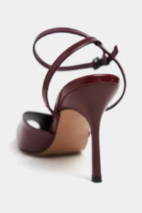 Nisantasi Shoes Kahla Burgundy Patent Ankle Tied Toe Light Detailed Women Heels Shoes - Image 7