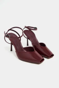 Nisantasi Shoes Kahla Burgundy Patent Ankle Tied Toe Light Detailed Women Heels Shoes - Image 8