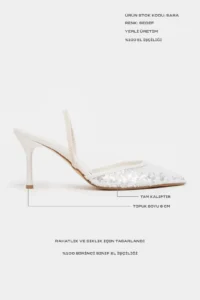 Nisantasi Shoes Sara Pearl Net BEAD Detailed Pointed toe Women Heels Shoes - Image 2