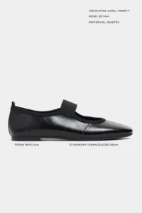 Nisantasi Shoes Morty Black RUSTIC Patterned Tape Detailed Blunt Toe Daily Women Flats - Image 2