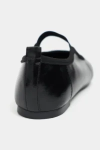 Nisantasi Shoes Morty Black RUSTIC Patterned Tape Detailed Blunt Toe Daily Women Flats - Image 4