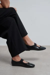 Nisantasi Shoes Morty Black RUSTIC Patterned Tape Detailed Blunt Toe Daily Women Flats - Image 6