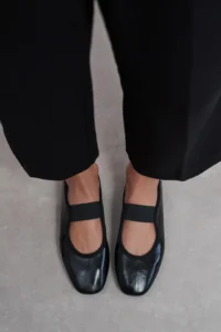 Nisantasi Shoes Morty Black RUSTIC Patterned Tape Detailed Blunt Toe Daily Women Flats - Image 7