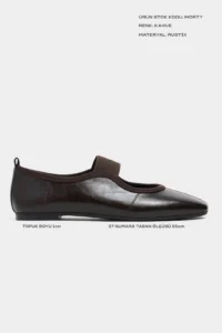 Nisantasi Shoes Morty Brown RUSTIC Patterned Tape Detailed Blunt Toe Daily Women Flats - Image 2