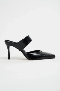 Nisantasi Shoes Rana Black RUSTIC Patterned Hair Clip Detailed Ankle Tied Blunt Toe Women Heels Shoes