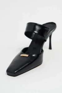 Nisantasi Shoes Rana Black RUSTIC Patterned Hair Clip Detailed Ankle Tied Blunt Toe Women Heels Shoes - Image 3