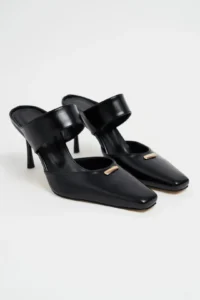 Nisantasi Shoes Rana Black RUSTIC Patterned Hair Clip Detailed Ankle Tied Blunt Toe Women Heels Shoes - Image 5