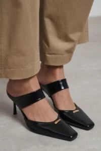 Nisantasi Shoes Rana Black RUSTIC Patterned Hair Clip Detailed Ankle Tied Blunt Toe Women Heels Shoes - Image 7