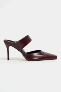 Nisantasi Shoes Rana Burgundy RUSTIC Patterned Hair Clip Detailed Ankle Tied Blunt Toe Women Heels Shoes