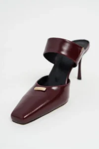 Nisantasi Shoes Rana Burgundy RUSTIC Patterned Hair Clip Detailed Ankle Tied Blunt Toe Women Heels Shoes - Image 3