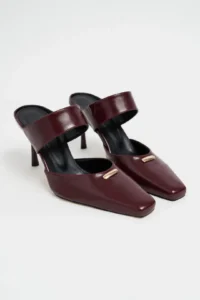 Nisantasi Shoes Rana Burgundy RUSTIC Patterned Hair Clip Detailed Ankle Tied Blunt Toe Women Heels Shoes - Image 5