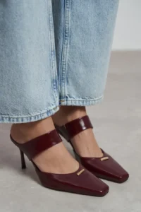 Nisantasi Shoes Rana Burgundy RUSTIC Patterned Hair Clip Detailed Ankle Tied Blunt Toe Women Heels Shoes - Image 6