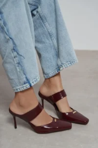 Nisantasi Shoes Rana Burgundy RUSTIC Patterned Hair Clip Detailed Ankle Tied Blunt Toe Women Heels Shoes - Image 7
