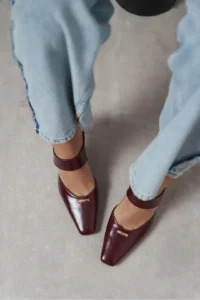 Nisantasi Shoes Rana Burgundy RUSTIC Patterned Hair Clip Detailed Ankle Tied Blunt Toe Women Heels Shoes - Image 8