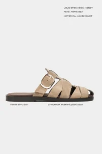 Nisantasi Shoes Honey ROME BEIGE GENUINE SUEDE Hair Clip Detailed Flat Sole Women Slippers - Image 2