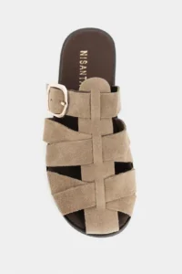Nisantasi Shoes Honey ROME BEIGE GENUINE SUEDE Hair Clip Detailed Flat Sole Women Slippers - Image 4