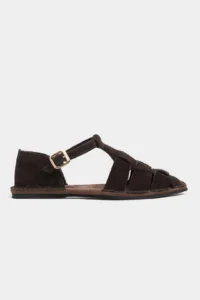 Nisantasi Shoes Hugel Brown Suede Leather Hair Clip Detailed Flat Sole Women Sandals