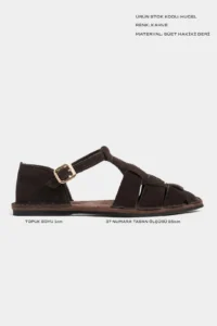 Nisantasi Shoes Hugel Brown Suede Leather Hair Clip Detailed Flat Sole Women Sandals - Image 2