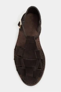 Nisantasi Shoes Hugel Brown Suede Leather Hair Clip Detailed Flat Sole Women Sandals - Image 3