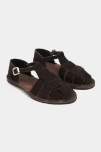 Nisantasi Shoes Hugel Brown Suede Leather Hair Clip Detailed Flat Sole Women Sandals - Image 5