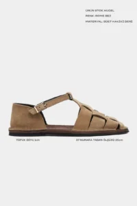 Nisantasi Shoes Hugel ROME BEIGE Suede Leather Hair Clip Detailed Flat Sole Women Sandals - Image 2