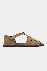 Nisantasi Shoes Hugel ROME BEIGE Suede Leather Hair Clip Detailed Flat Sole Women Sandals - Image 5
