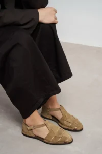 Nisantasi Shoes Hugel ROME BEIGE Suede Leather Hair Clip Detailed Flat Sole Women Sandals - Image 7