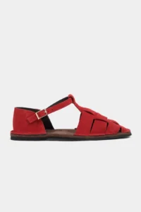 Nisantasi Shoes Hugel Red SUEDE Leather Hair Clip Detailed Flat Sole Women Sandals