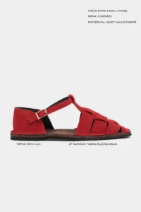 Nisantasi Shoes Hugel Red SUEDE Leather Hair Clip Detailed Flat Sole Women Sandals - Image 2
