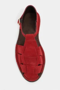 Nisantasi Shoes Hugel Red SUEDE Leather Hair Clip Detailed Flat Sole Women Sandals - Image 3
