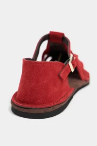 Nisantasi Shoes Hugel Red SUEDE Leather Hair Clip Detailed Flat Sole Women Sandals - Image 4